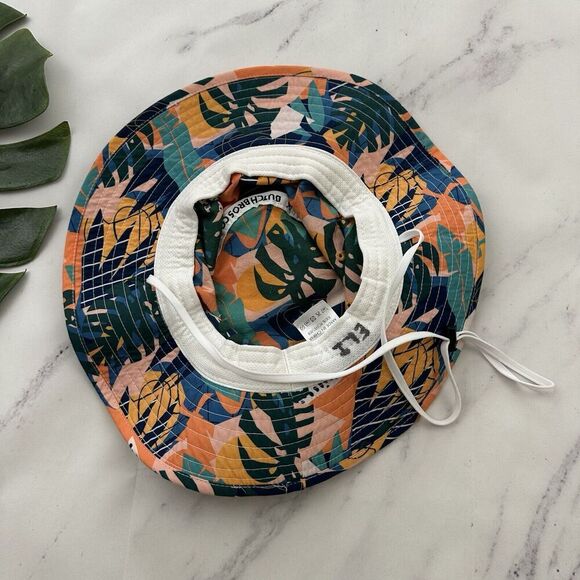 Dutch Bros Coffee Bucket Hat Size M Blue Green Tropical Print Sun Wide Brim - Picture 3 of 5